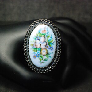 Large brooch enamel finift nickel silver (melhior) a gift for her