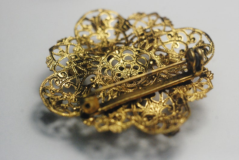 vintage brooch amethys stone corundum gilding a gift for her made in uSSR 1980