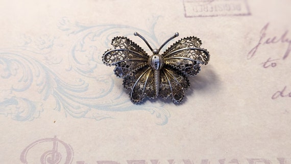 vintage silver  brooch "butterfly"   beautiful wo… - image 3