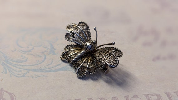 vintage silver  brooch "butterfly"   beautiful wo… - image 5