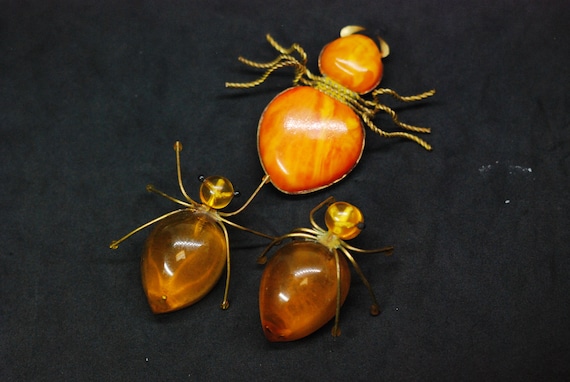 art deco vintage set amber brooch ussr "SPIDER" U… - image 2