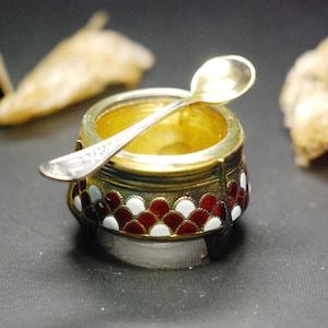 new -old-stock Vintage Enameled Caviar Bowl Salt Condiment Era Vintage USSR Open Salt Cellar Condiment Retro Kitchen