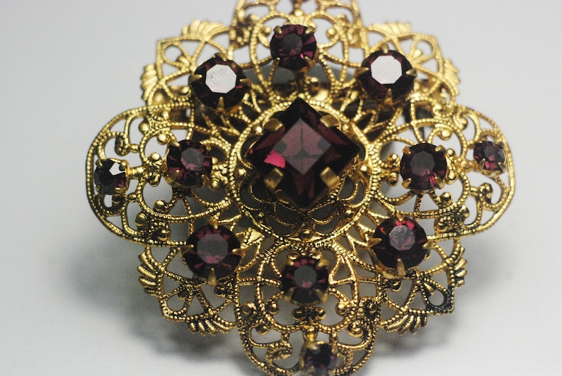 vintage brooch amethys stone corundum gilding a gift for her made in uSSR 1980