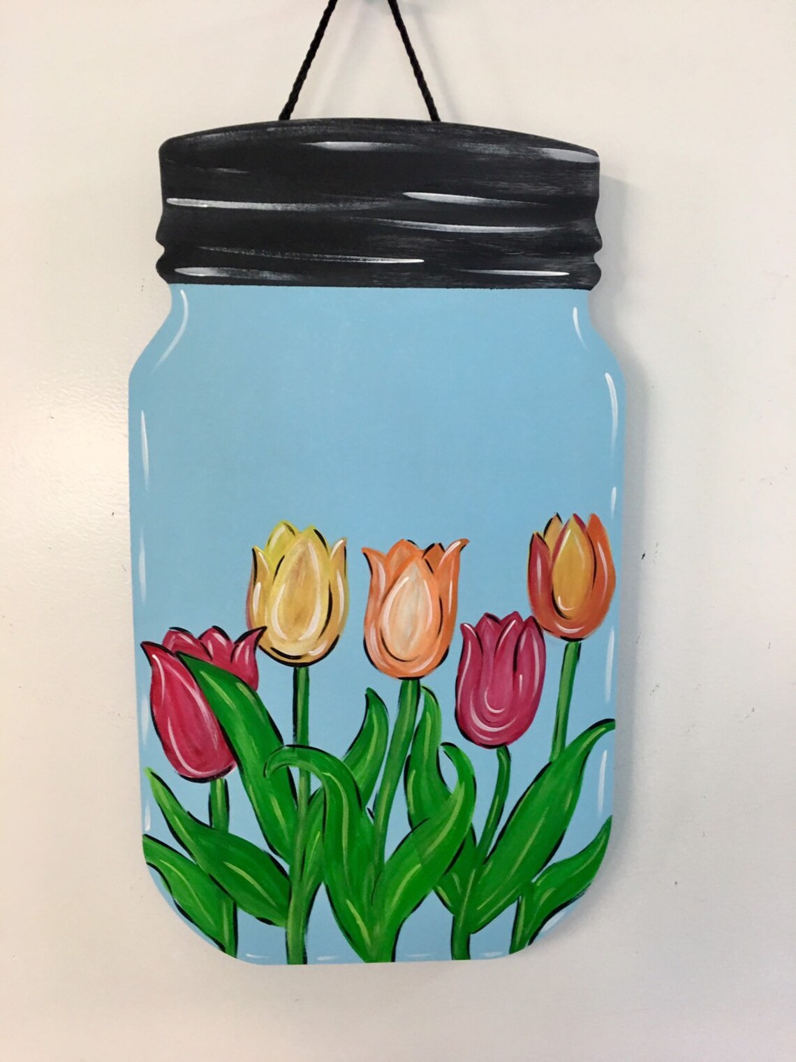 Tulip Mason Jar Door Hanger Home Decor Spring Wreath Etsy