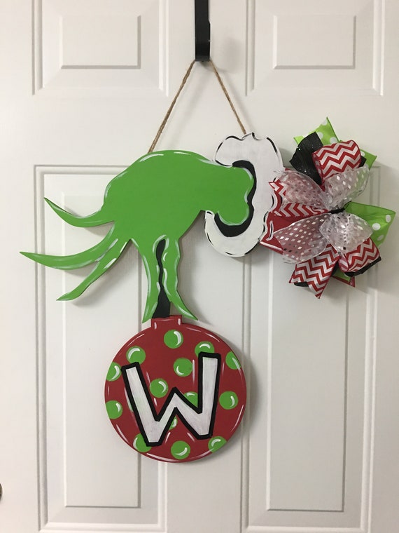 Hand Painted Grinch Hand Door Hanger Home Decor Winter Wreath Christmas Christmas Decor The Grinch