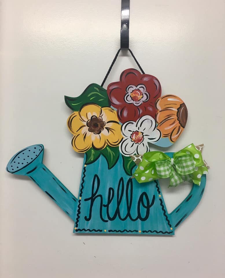 Watering Can Door Hanger With Flowers Door Flowers Home Etsy