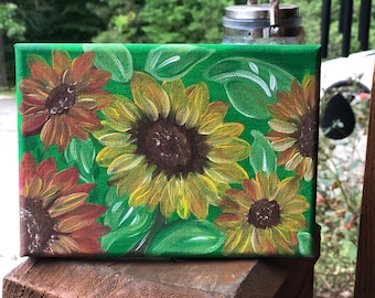 Sunflower 5x7 Acrylic Painting, Floral Art, Nature, Ready to Ship