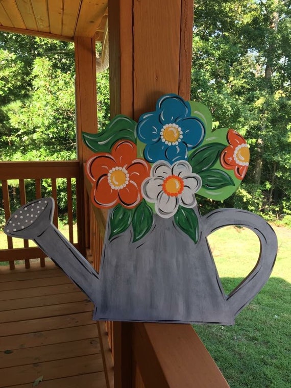 Watering Can Door Hanger With Flowers Door Flowers Home Etsy
