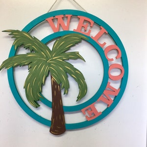 Palm Tree Door Hanger for Home or Office, Welcome Sign, Wreath, Home Decor, Office Decor, Beach Wreath