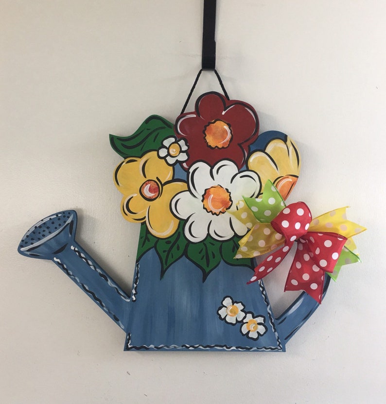 Watering Can Door Hanger With Flowers Door Flowers Home Etsy