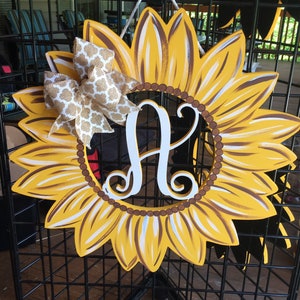 Personalized Sunflower Door Hanger, Monogram Signs, Home Decor, Sunflower Wreath, Office Decor