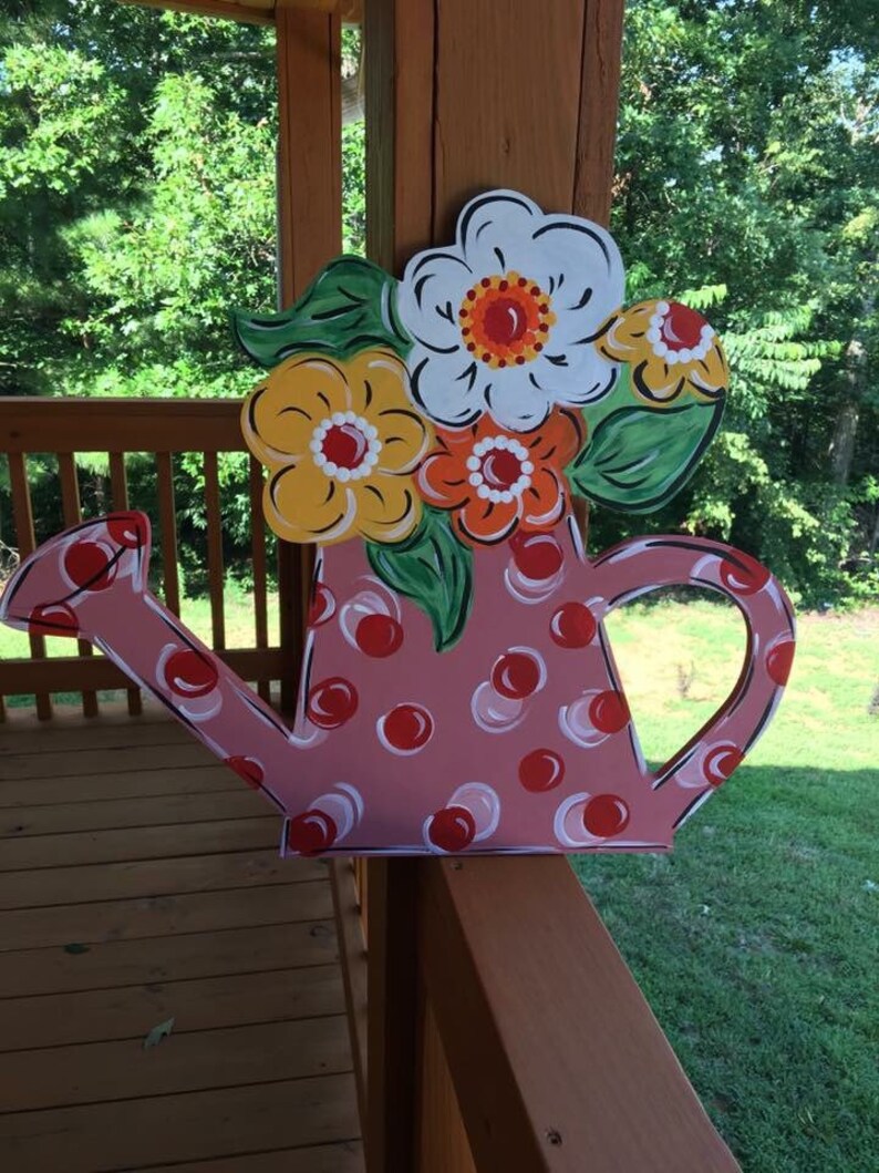 Watering Can Door Hanger With Flowers Door Flowers Home Etsy