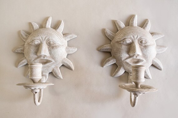 Pair Of Sun Candle Holder Wall Sconces In Country