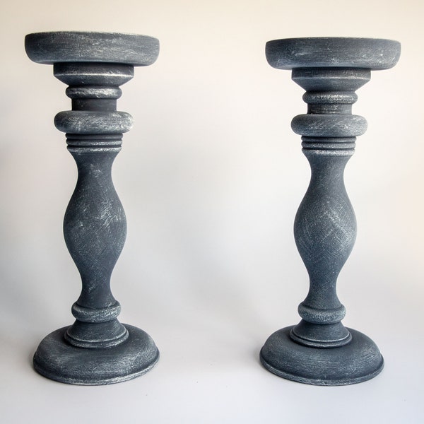 Elegant Pair of Pillar Candle Holders in Oxford Navy (28cm Tall)
