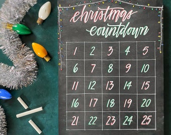 Handwritten Chalkboard Advent Calendar - Kids' Christmas Countdown - Reusable
