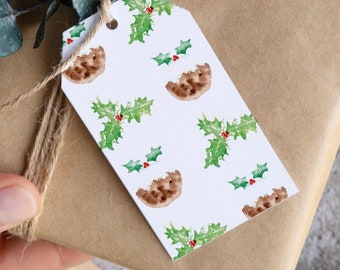 Christmas Pudding und Ilex Blätter Geschenkanhänger / Geschenkanhänger Weihnachten