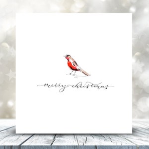 Cartão de Feliz Natal Robin / cartão de felicitações / arte de vida selvagem em aquarela / cartão em branco / impressão original em aquarela