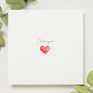 Love Herz - I love you Grußkarte / Aquarell Kunst / Blanko-Karte / Valentinstagskarte / quadratische Fine Art Karte