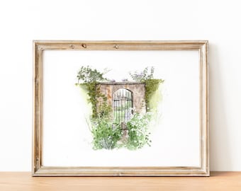 Limited Edition A4 Into the Garden Art Print / Secret Garden Print / Architectural Painting / Original Watercolour Print / Giclee Print