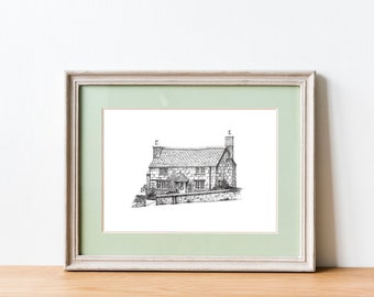 A4 The Holiday Cottage print / black and white art print / original illustration print