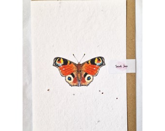 A6 Butterfly plantable seed paper greeting card / watercolour wildlife art / blank card / original watercolour print