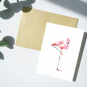 Biglietto d'auguri A6 Flamingo / arte della fauna selvatica ad acquerello / biglietto bianco / stampa ad acquerello originale
