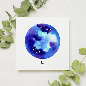 Biglietto di auguri Leone / biglietto del segno zodiacale / arte ad acquerello / biglietto vuoto / stampa ad acquerello originale / biglietto d'arte quadrato