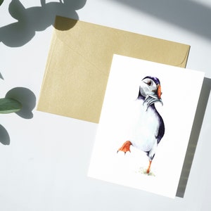 Cartão de felicitações A6 Puffin/arte em aquarela de vida selvagem/cartão em branco/impressão em aquarela original/cartão de belas artes