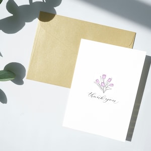 Thank you Tulips greeting card / watercolour botanical art / calligraphy card/ blank card / original watercolour print