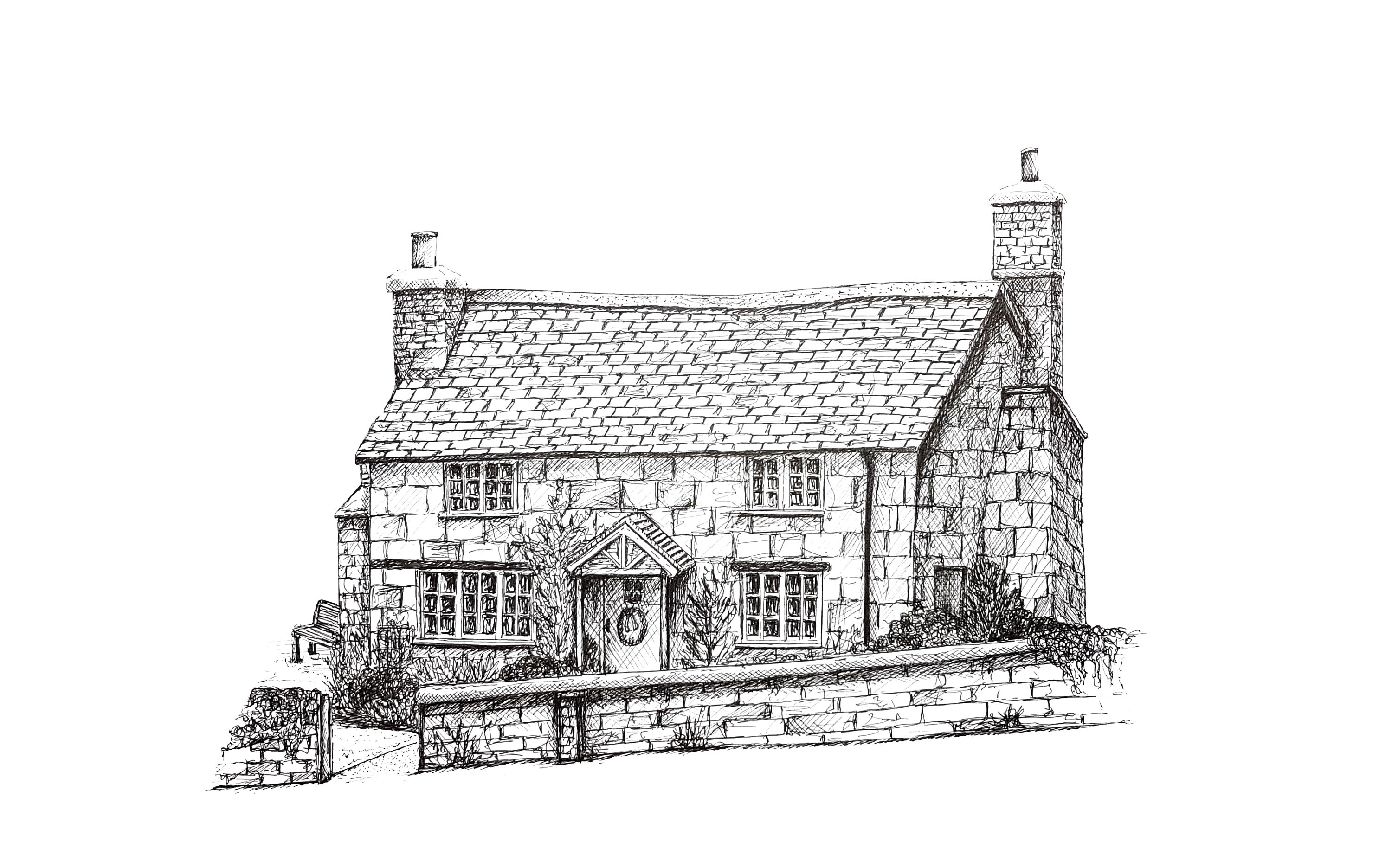 A4 the Holiday Cottage Print / Black and White Art Print / Original ...