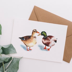 Tarjeta de felicitación A6 Mallard Duck / tarjeta en blanco / impresión original en acuarela / tarjeta de bellas artes
