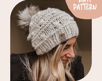 PATRÓN DE GORRO DE TEJIDO - Gorro Arlett, Patrón de tejido, Patrón de tejido para principiantes, Gorro de punto