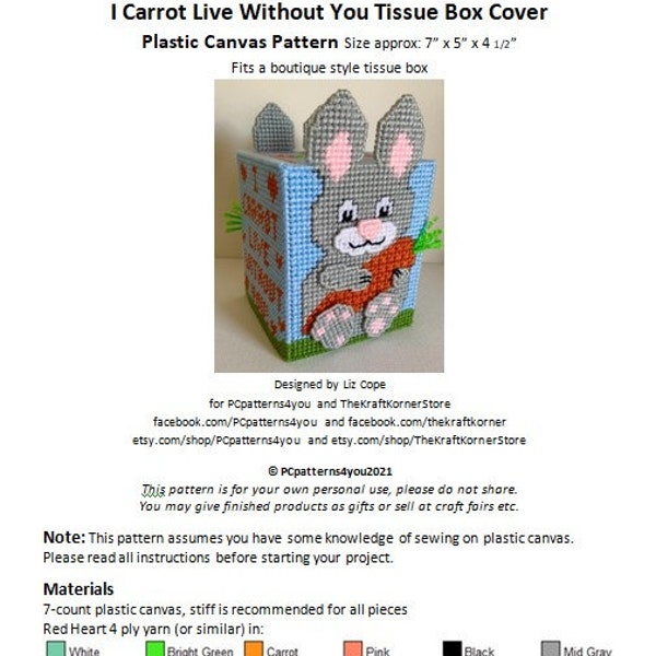 pdf PATTERN - I Carrot Live Without You Tissue Box Cover - pdf download for 7 mesh plastic canvas