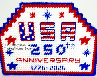 250th Anniversary USA Patriotic Napkin Holder, hand stitched on plastic canvas, ready to ship