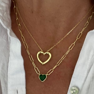 Gold heart necklace,heart charm,open heart pendant,layering chain,heart pendant-big heart necklace,gift for her,everyday jewelry,minimalist