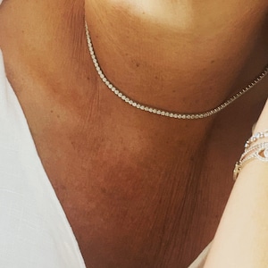 sterling silver tennis choker necklace,tennis choker necklace,everyday chain,layering chain,diamonf cz tennis necklace,minimalist necklace