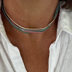 Emerald tennis necklace,925K sterling silver tennis necklace,tennis necklace,925k sterling silver Cz tennis necklace,cz tennis necklace