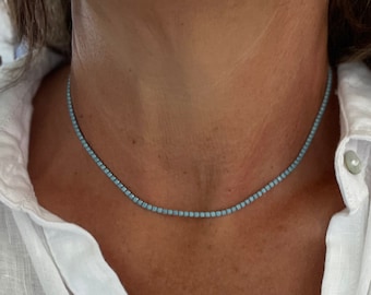 Turquoise tennis necklace,925K sterling silver tennis necklace,tennis necklace,925k sterling silver Cz tennis necklace,cz tennis necklace