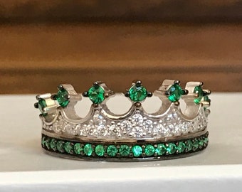 green prencess crown ring,crown ring,silver crown ring,queen ring,tiara rings,princess rings,handmade,silver crown ring,queen ring,propasal