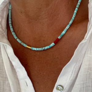 Turquoise beaded neckace,blue turquoise boho chaoker necklace,gemstone necklace,handmade turquoise beaded necklace,turquoise necklace
