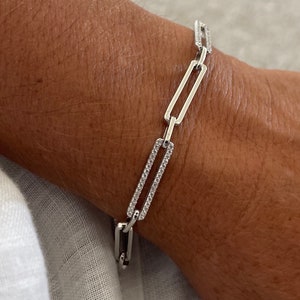 Gold  linked chain bracelet, silver paperclip bracelet,paperclip chain bracelet,large linked paperclip chain bracelet