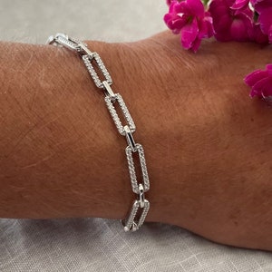 Gold  linked chain bracelet, silver paperclip bracelet,paperclip chain bracelet,large linked paperclip chain bracelet