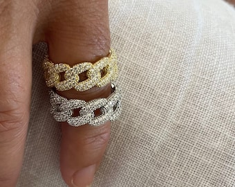 Chain ring,pave chain ring,Cuban chain ring,cz ring, diamond cut ring, eternity ring,gold chain ring,chunky ring,curb chain ring,