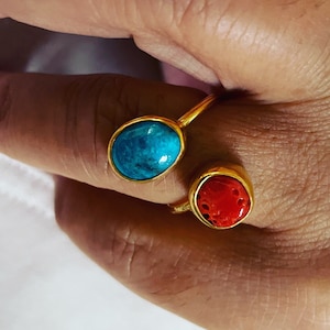 Natural gemstones ring, turquoise ring ,coral ring,statement ring,