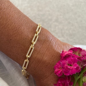 Gold  linked chain bracelet, silver paperclip bracelet,paperclip chain bracelet,large linked paperclip chain bracelet