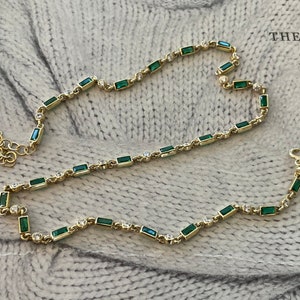 Emerald tennis necklace,925K sterling silver tennis necklace,tennis necklace,gold tennis necklace,cz tennis necklace,emerald chain necklace