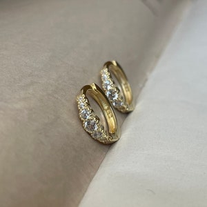 Gold minimalist huggie earrings,tiny huggies,cz huggies,thin small huggie hoop earrings,simple hoop earrings,ear bar trio,gold hoop earrings