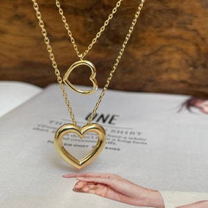 Open Heart Necklace, Gold Heart Necklace, Sterling Silver Open Heart Necklace, Gold Heart Necklace, Sterling Silver