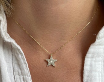 Gold Stern Halskette ebnen Diamant Stern Halskette, große Stern Halskette, himmlische Stern Halskette, Stern Halskette, cz Stern Anhänger Halskette