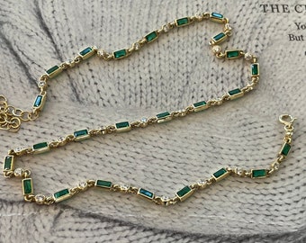 Smaragd Tennis Halskette,925K Sterling Silber Tennis Halskette,Tennis Halskette,Gold Tennis Halskette,cz Tennis Halskette,Smaragd Halskette